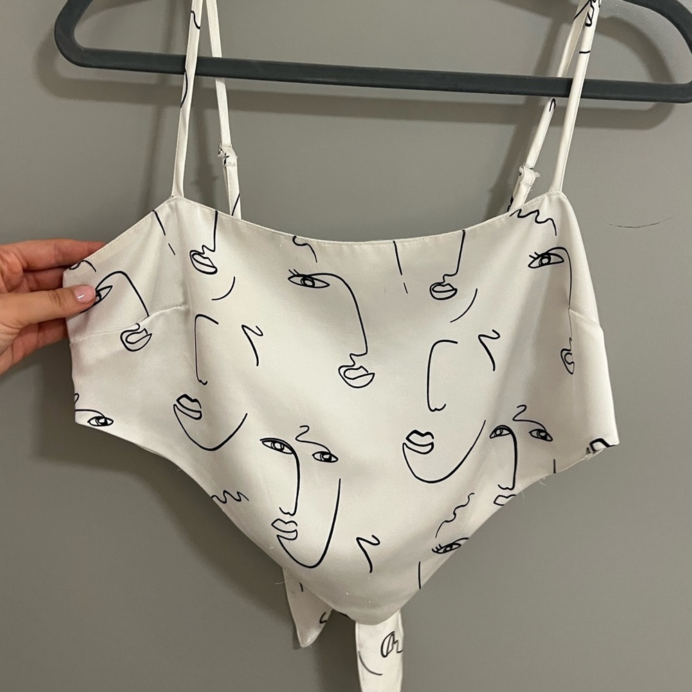 Abstract Face Print White Camisole